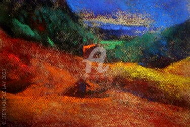 Dessin intitulée "Paysage rocheux" par Stéphane Le Lay, Œuvre d'art originale, Pastel