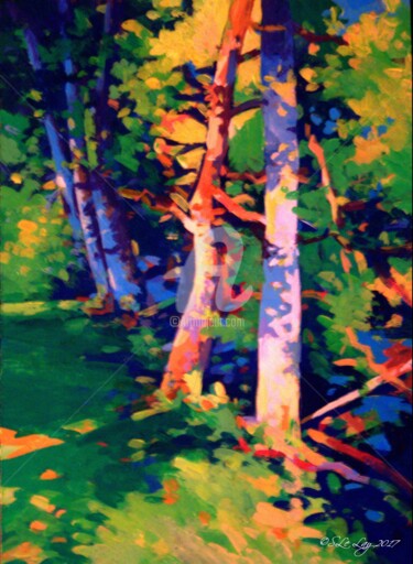 Malerei mit dem Titel "Groupe d'arbres en…" von Stéphane Le Lay, Original-Kunstwerk, Acryl