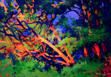 Painting titled "Groupe d'arbres en…" by Stéphane Le Lay, Original Artwork, Acrylic