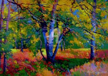 Peinture intitulée "Clairière en automne" par Stéphane Le Lay, Œuvre d'art originale, Acrylique Monté sur Verre