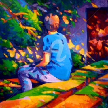 Peinture intitulée "Jeune garçon assis…" par Stéphane Le Lay, Œuvre d'art originale, Acrylique