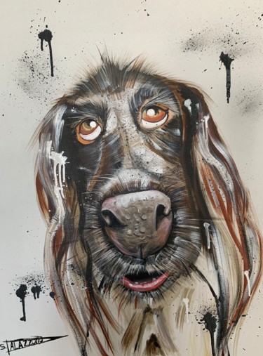 Mon espagnol breton (dogs)(chien) Peinture intitulée "Mon espagnol breton…" par Stephane Palazzotto, Œuvre d'art originale, Acrylique