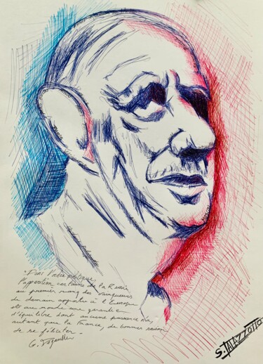 Painting titled "Charles De Gaulle" by Stephane Palazzotto, Original Artwork, Gel pen