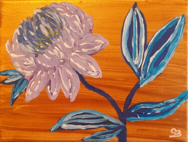 Painting titled "Pivoine sur lit d'or" by Stéphanie Beauvais, Original Artwork, Acrylic Mounted on Wood Stretcher frame