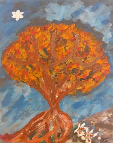 Painting titled "L'arbre de Vie" by Stéphanie Beauvais, Original Artwork, Oil Mounted on Wood Stretcher frame