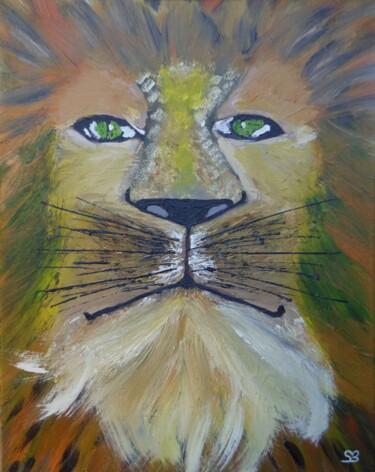 Painting titled "Aslan" by Stéphanie Beauvais, Original Artwork, Acrylic Mounted on Wood Stretcher frame
