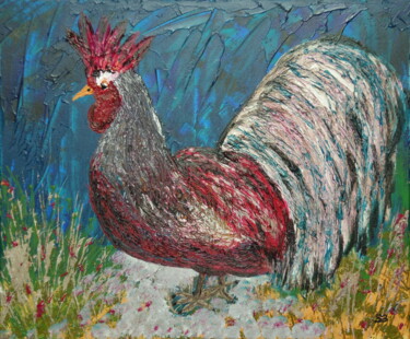 Painting titled "Fier comme un coq" by Stéphanie Beauvais, Original Artwork, Acrylic Mounted on Wood Stretcher frame