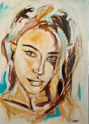 Painting titled "Portrait" by Stéphanie Caillet, Original Artwork, Acrylic Mounted on Wood Stretcher frame