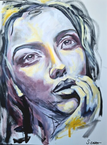 Painting titled "Portrait 2" by Stéphanie Caillet, Original Artwork, Acrylic Mounted on Wood Stretcher frame