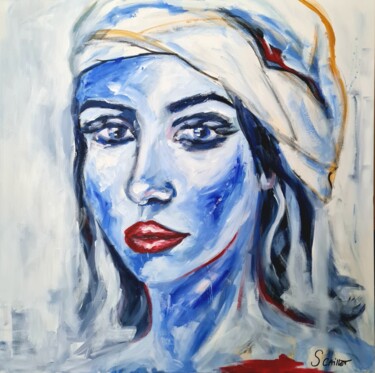 Painting titled "Blue" by Stéphanie Caillet, Original Artwork, Acrylic Mounted on Wood Stretcher frame