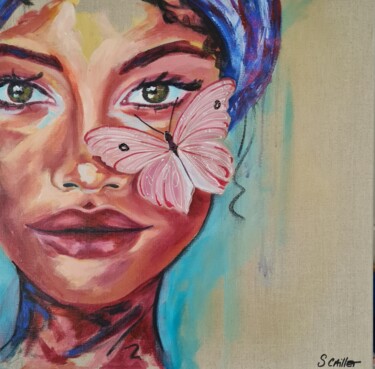 Painting titled "Butterfly" by Stéphanie Caillet, Original Artwork, Acrylic Mounted on Wood Stretcher frame