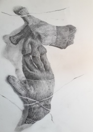 Drawing titled "HELP, WOOLEN GLOVES" by Stéphanie Cerdeira, Original Artwork, Pencil