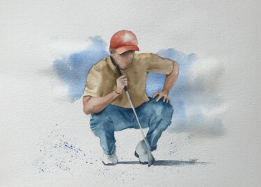 Painting titled "Golfeur" by Stéphanie Clenet, Original Artwork, Watercolor