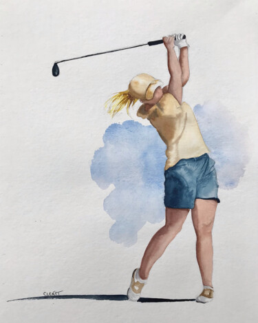 Painting titled "Golfeuse" by Stéphanie Clenet, Original Artwork, Watercolor