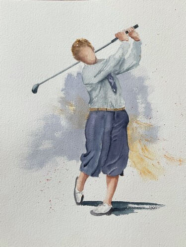 Painting titled "Golfeur vintage num…" by Stéphanie Clenet, Original Artwork, Watercolor