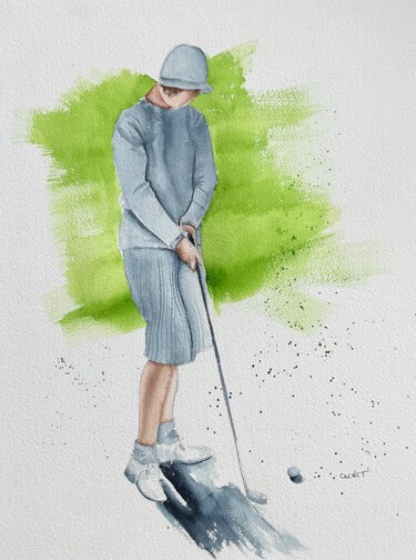 Painting titled "Golfeuse vintage" by Stéphanie Clenet, Original Artwork, Watercolor