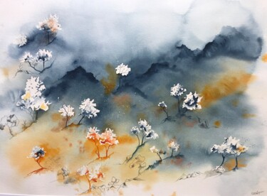 Painting titled "Alpes Maritimes" by Stéphanie Clenet, Original Artwork, Watercolor