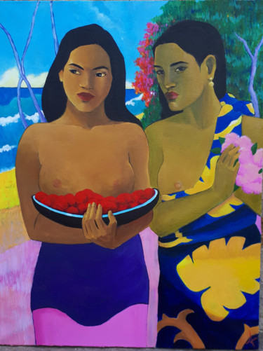 Painting titled "deux tahitiennes d'…" by Stephanie Criado, Original Artwork, Acrylic