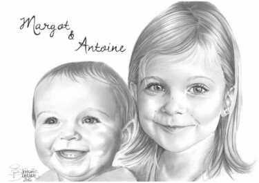 Drawing titled "Commande enfants" by Stéphanie Delanoe, Original Artwork, Graphite