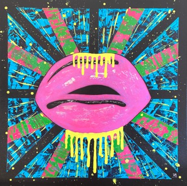 Painting titled "KISSMIC PINK 1" by Stephanie Delpouy (DS CREATION), Original Artwork, Acrylic Mounted on Wood Stretcher fra…
