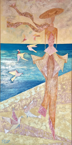 绘画 标题为“Femme Cigale "Liber…” 由Stéphanie Durand-Lelong, 原创艺术品, 油 安装在木质担架架上
