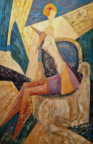 Peinture intitulée "La Femme Cigale Cab…" par Stéphanie Durand-Lelong, Œuvre d'art originale, Huile Monté sur Châssis en bois