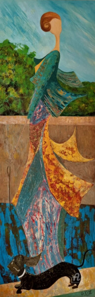 Ζωγραφική με τίτλο "La Femme Cigale "te…" από Stéphanie Durand-Lelong, Αυθεντικά έργα τέχνης, Λάδι Τοποθετήθηκε στο Ξύλινο φ…