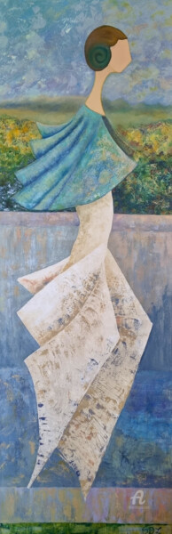 Painting titled "Les Femmes Cigales…" by Stéphanie Durand-Lelong, Original Artwork, Oil Mounted on Wood Stretcher frame