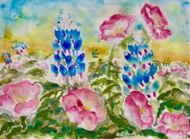 Pintura intitulada "Texas Spring Flowers" por Stephanie Hopkins, Obras de arte originais, Aquarela