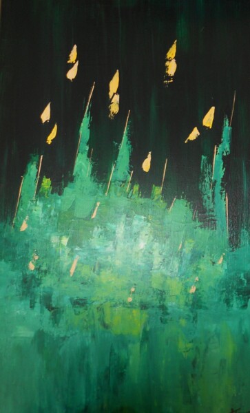 Painting titled "La forêt magique" by Stéphanie Jouve Atallah, Original Artwork, Acrylic Mounted on Wood Stretcher frame