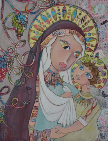 Collages intitulée "Vierge et enfant" par S.Kor, Œuvre d'art originale, Papier