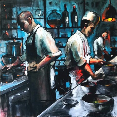 Painting titled "Cuisiniers" by Stephanie Lavanan, Original Artwork, Acrylic