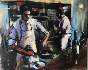 Painting titled "Bistrot" by Stephanie Lavanan, Original Artwork, Acrylic