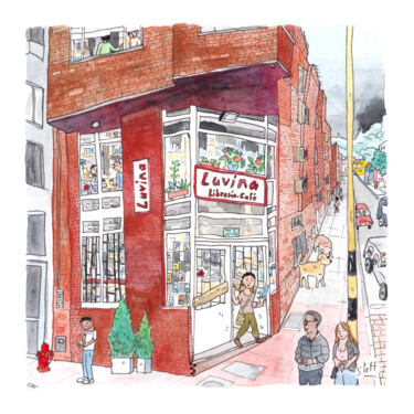 Drawing titled "Librería Luvina #ar…" by Stéphanie Logeais (Steff), Original Artwork, Watercolor