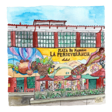 Tekening getiteld "Mercado La Persever…" door Stéphanie Logeais (Steff), Origineel Kunstwerk, Aquarel