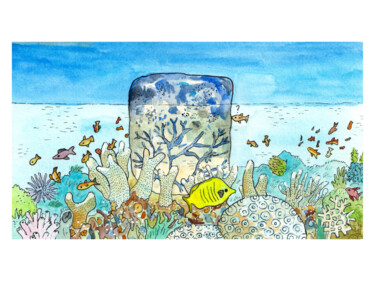 Pintura intitulada "Taza mar" por Stéphanie Logeais (Steff), Obras de arte originais, Aquarela
