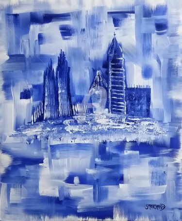 Peinture intitulée "ville bleue" par Stéphanie Marchand, Œuvre d'art originale, Acrylique