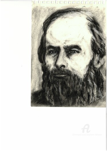 Drawing titled "fedor dostoïevski" by Stéphanie Mélusine, Original Artwork, Charcoal