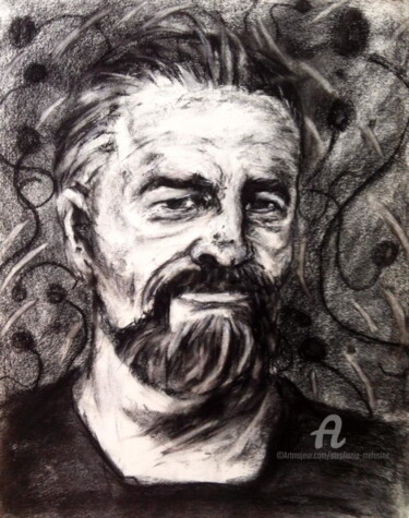 Drawing titled "Philip K. Dick" by Stéphanie Mélusine, Original Artwork, Charcoal