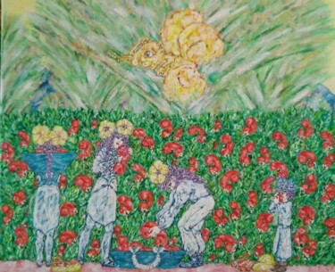 Schilderij getiteld "la récolte" door Stéphanie Mélusine, Origineel Kunstwerk, Acryl