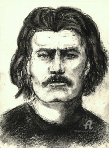 Desenho intitulada "Maxime Gorki," por Stéphanie Mélusine, Obras de arte originais, Carvão