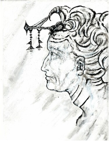 Dibujo titulada "homme chaman" por Stéphanie Mélusine, Obra de arte original, Tinta