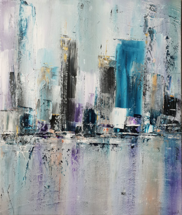 Painting titled "abstract-cityscape-…" by Stéphanie Menard, Original Artwork, Acrylic