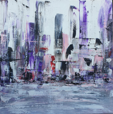 Painting titled "Abstract Cityscape…" by Stéphanie Menard, Original Artwork, Acrylic