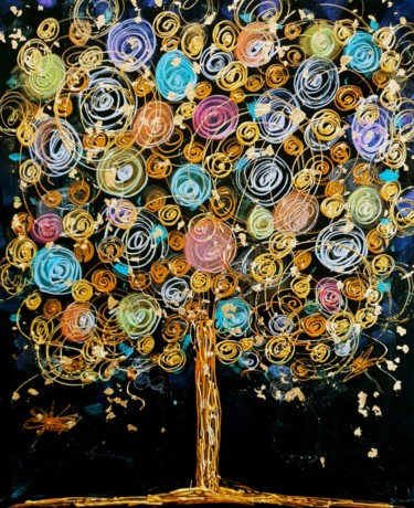 Картина под названием "Arbre de Vie Cabare…" - Stéphanie Menard, Подлинное произведение искусства, Акрил Установлен на Дерев…