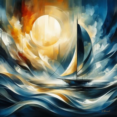 Digital Arts titled "Abstract Sailboat" by Stéphanie Roussel, Original Artwork, Airbrush