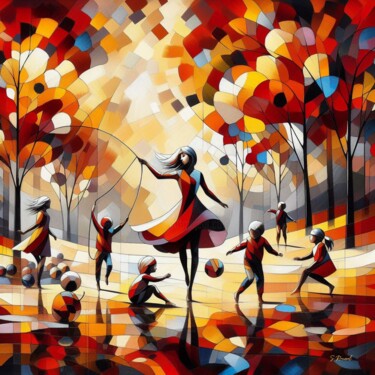 Painting titled "Autumn Family" by Stéphanie Roussel, Original Artwork, Airbrush Mounted on Wood Stretcher frame