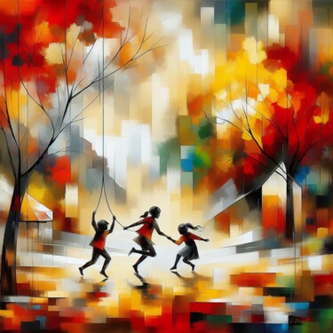 Painting titled "Autumn Play" by Stéphanie Roussel, Original Artwork, Airbrush Mounted on Wood Stretcher frame