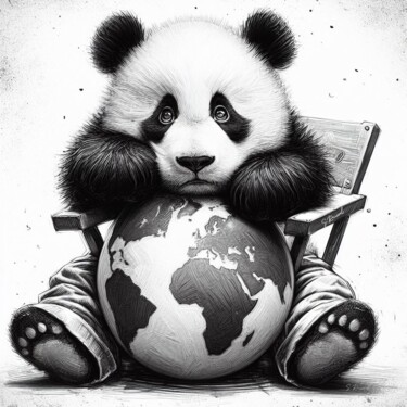 Drawing titled "Earth Panda" by Stéphanie Roussel, Original Artwork, Ink