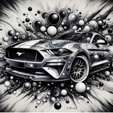 Digitale Kunst getiteld "Ford Mustang" door Stéphanie Roussel, Origineel Kunstwerk, Digitaal Schilderwerk
